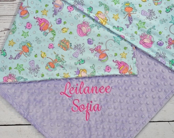 Baby Blanket Personalized Mermaid-Mermaid Baby Minky Blanket-Girl Mermaid Blanket-Personalized Baby Blanket Girl-Mermaid Minky Baby Blanket