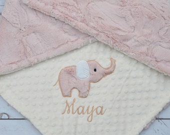 Rose Gold Elephant Baby Blanket Personalized Minky-Rose Gold baby blanket-Elephant-Minky Elephant Blanket-Elephant Baby Girl Blanket