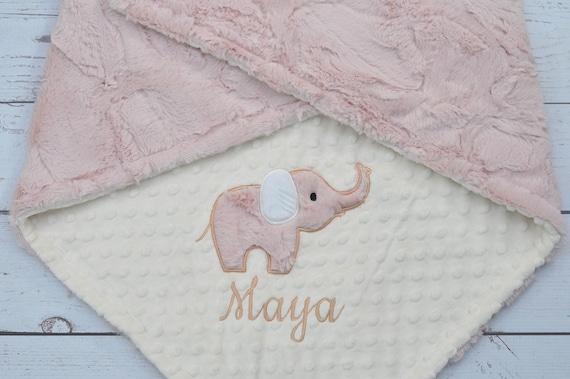 Baby Girls Pink Blanket EMBROIDERED ELEPHANT BLANKET Personalised baby blanket