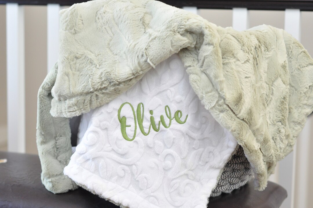 Personalized Sage Green Baby Blankethunter Green Baby Minky Blanketsage Green Nurseryhunter