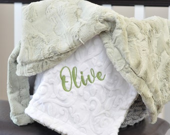 Personalized Sage Green baby blanket-Hunter Green baby minky blanket-Sage green nursery-Hunter green nursery-Green baby shower gift