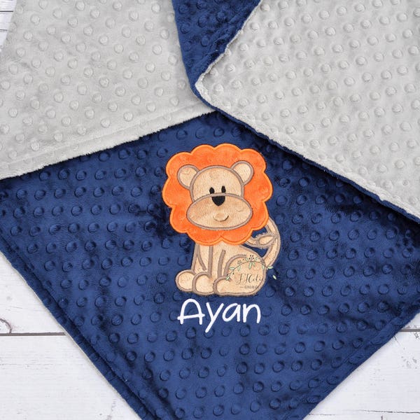 Personalized Minky baby Boy blanket - Baby minky blanket - Lion minky blanket - Lion baby blanket - Woodland baby blanket - Woodland nursery