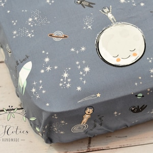 Fitted Crib Sheet-Crib Sheets-Baby boy Crib Bedding-Space Nursery Bedding-Neutral Baby Nursery Bedding-Navy Space Moon Crib Sheet