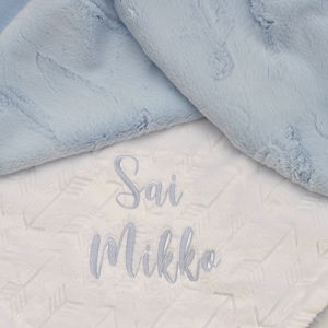 Powder Blue Personalized Minky Baby Blanket-Blue Girl Blanket-Personalized boy blue blanket-White Arrow blanket-Newborn-gift-Baby shower image 6