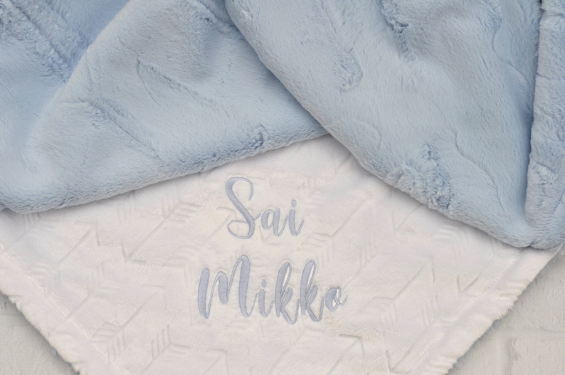 Powder Blue Personalized Minky Baby Blanket-Blue Girl Blanket-Personalized boy blue blanket-White Arrow blanket-Newborn-gift-Baby shower image 6