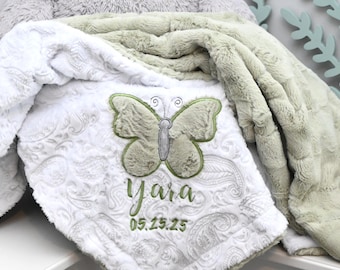 Personalized Sage Butterfly Minky Baby Blanket-Butterfly baby blanket-Personalized Baby Minky blanket-Butterfly Blanket-Girl baby blanket