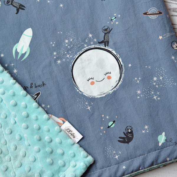 Personalized Minky baby blanket Space Moon-Personalized Moon minky baby blanket-Birth announcement-Mars baby blanket-Planet nursery