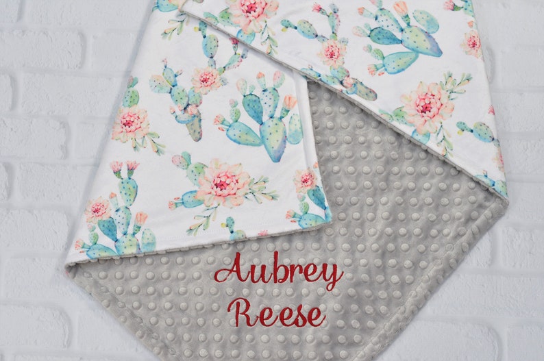 Personalized Baby Girl Blanketcactus Baby Minky Blanketgirl Etsy