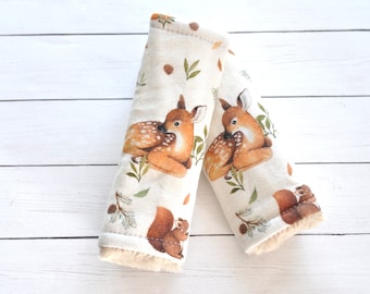 Baby Car Seat Strap-Deer Car seat strap-Woodland car seat strap-Reversible car seat strap-Baby shower gift-Woodland nursery-Fox baby theme