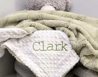 Sage Green Personalized Minky Baby Blanket-Sage Girl Blanket-Personalized boy Sage blanket-White Sage theme baby-Newborn-gift-Baby shower