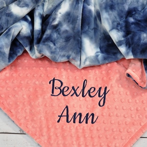 Personalized Baby Minky Blanket-Personalized Indigo Tie Dye Baby Blanket Girl Boy-Navy Bedding-Navy Nursery-Minky baby blanket Navy Boy image 2