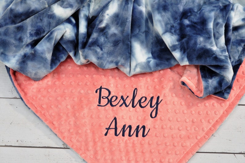 Personalized Baby Minky Blanket-Personalized Indigo Tie Dye Baby Blanket Girl Boy-Navy Bedding-Navy Nursery-Minky baby blanket Navy Boy image 2