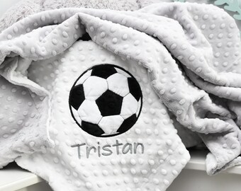 Personalized Grey Soccer Minky baby blanket-Personalized Baby minky blanket-Soccer Gray blanket-Sports baby blanket-Sports blanket Soccer