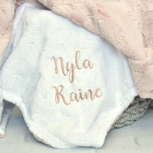 Rose Gold Personalized Minky Baby Blanket Baby Girl Blanket Personalized Baby blanket White Arrow blanket Monogram Blanket Newborn image 3