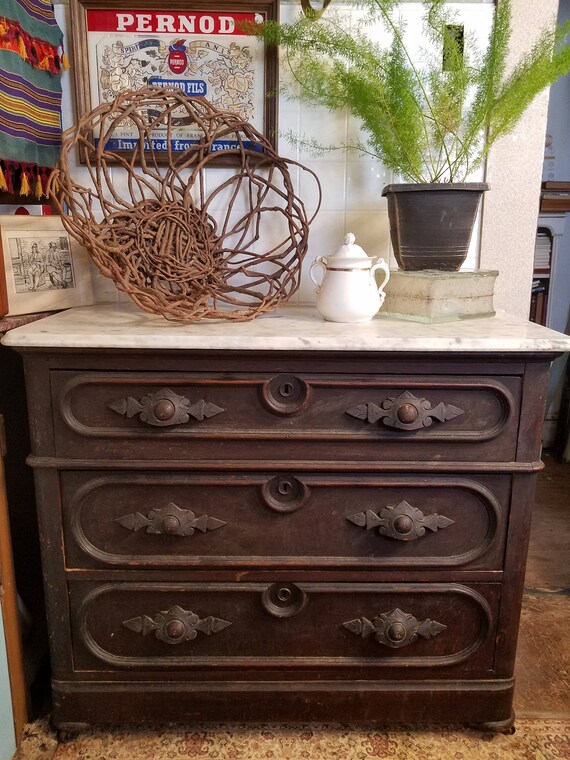 Victorian Walnut Chest Of Drawers With Marble Top Etsy