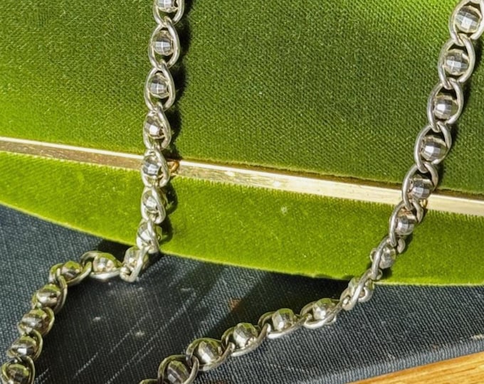 Reworked Vintage Italian Sterling Silver Faceted Mariner Link Necklace