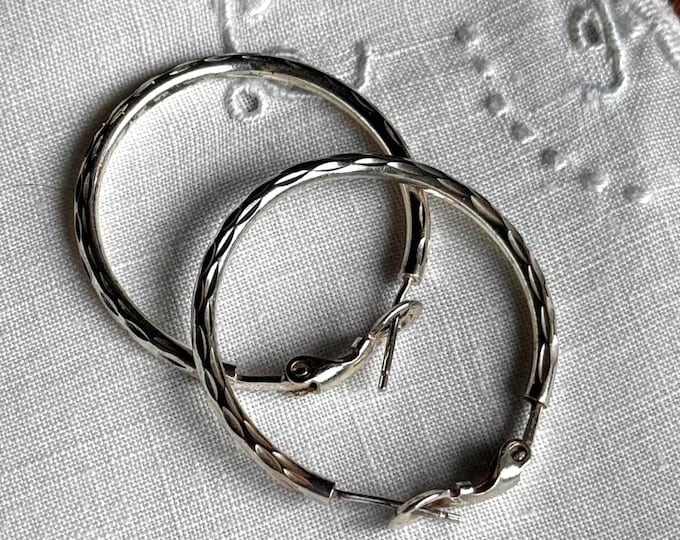 Vintage Silver Diamond-Cut Hoops