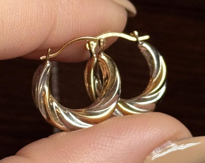 Vintage 10k Two-Toned Twisted Puff Hoops