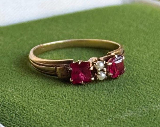 Antique Victorian Spinel and Pearl Ring