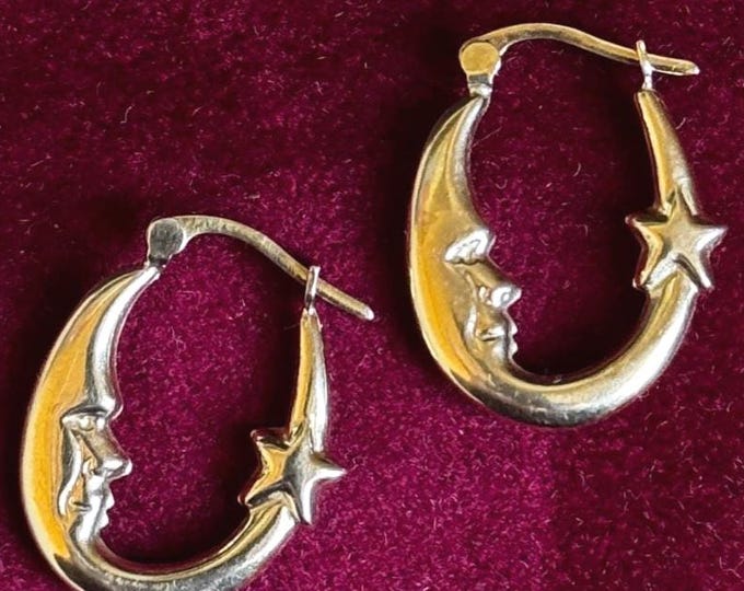 Vintage 14k Celestial Hoops