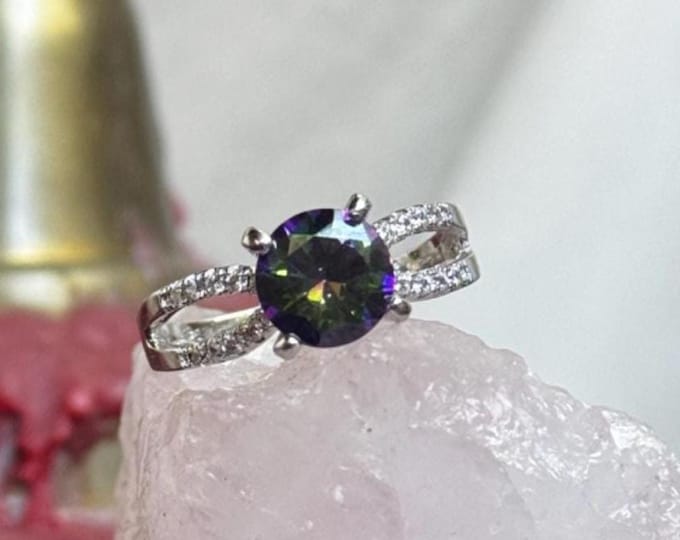 Estate Mystic Topaz Ring with CZ Accent Stones