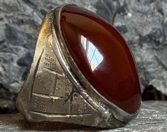 Vintage Silver Agate Statement Ring | Oversized Stone | Size 10
