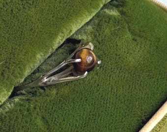 Vintage Sterling Silver Tiger's Eye Ring | Modernist Size 8