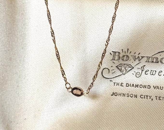 Upcycled Vintage 10k Solid Gold Dainty Necklace with Modern 14k Solitaire Smoky Quartz