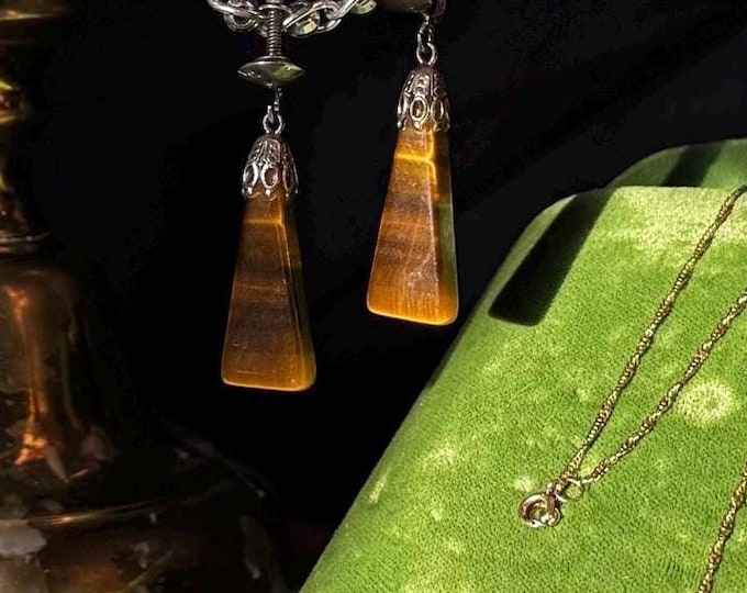 Vintage Sterling Silver Tiger's Eye Earring Set: Screw Back & Studs