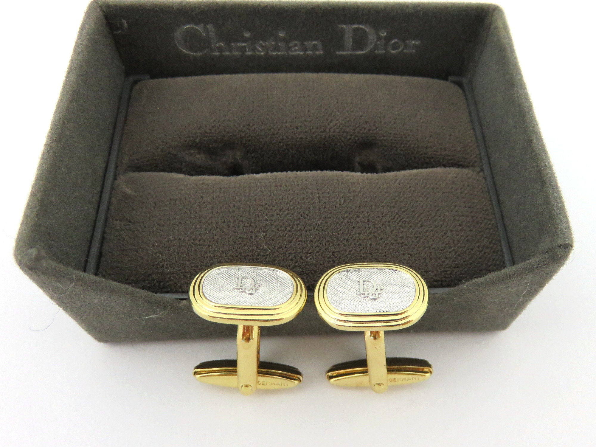 Christian Dior Vintage Square Dior Logo Goldtone Tie Pin In Original Box