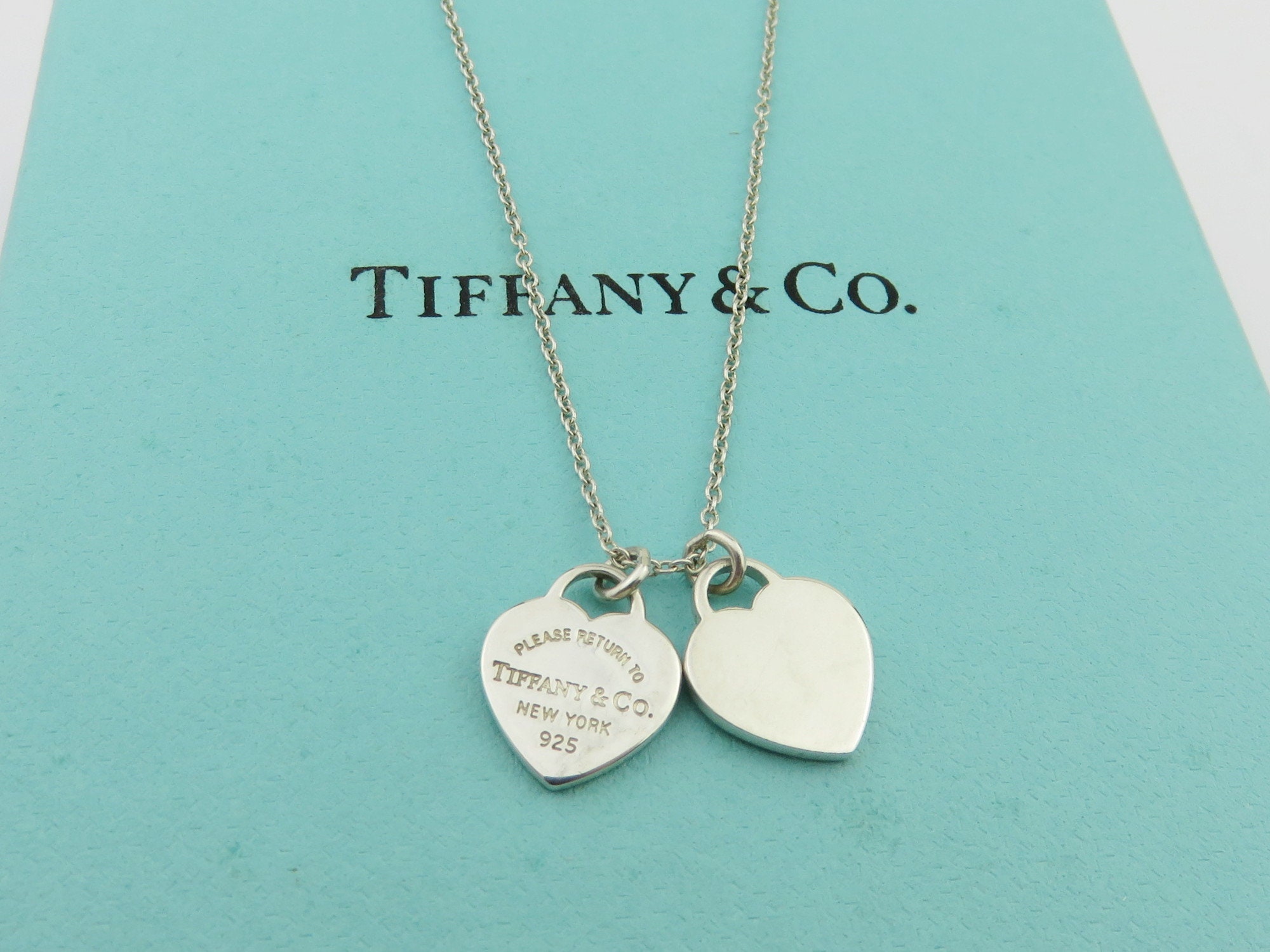 Tiffany & Co. - Return to Tiffany Mini Sterling Silver Diamond Heart Tag and Key Tag Pendant Necklace