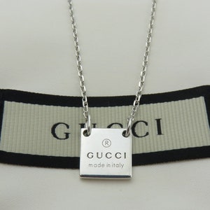 Gucci Sterling Silver Mini Square Tag Pendant Necklace Etsy