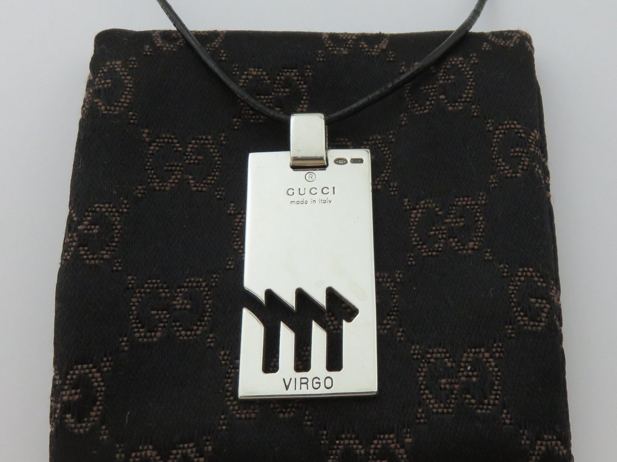 Gucci Sterling Silver VIRGO Pendant Black Leather Cord -  Israel