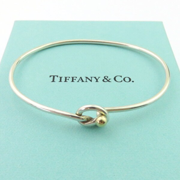Authentic TIFFANY & CO Sterling Silver 18K Gold Love Knot Bangle Bracelet