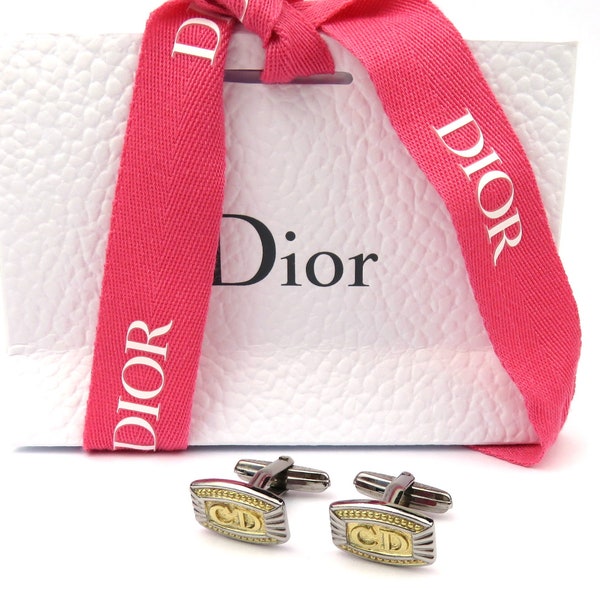 Christian Dior Gold Silver Tone Metal CD Logo Cufflinks