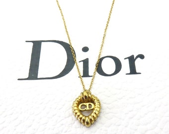 Christian Dior Gold Tone Metal CD logo Heart Pendant Necklace