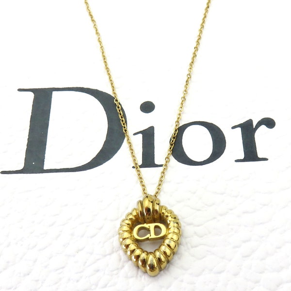 Christian Dior Gold Tone Metal CD logo Heart Pendant Necklace