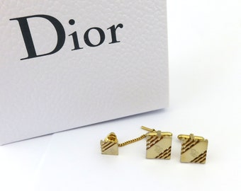 Christian Dior Godtone metalen vierkante manchetknopen met dasspeld