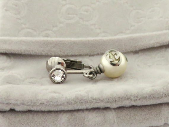 ピアス Silver Crystal & Pearl Interlocking G Earrings Gucci Silver Crystal & Pearl Interlocking G Earrings