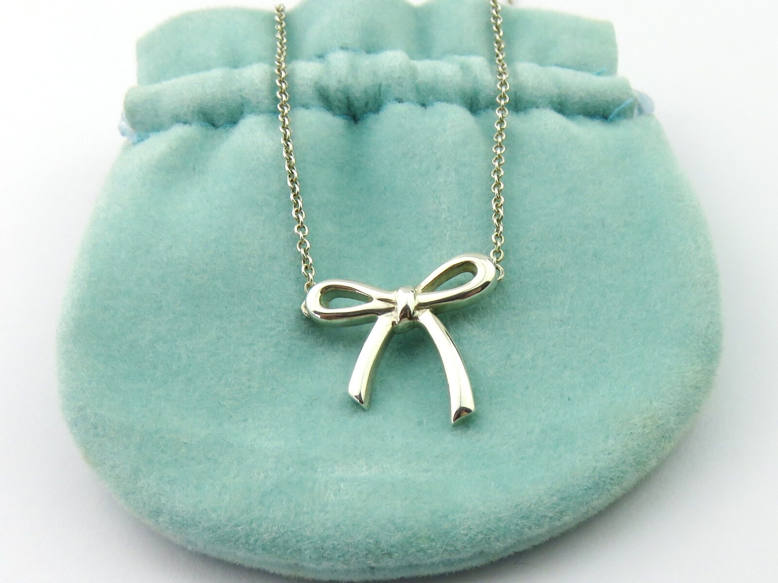 TIFFANY & CO Sterling Silver Bow Ribbon Pendant Necklace Etsy
