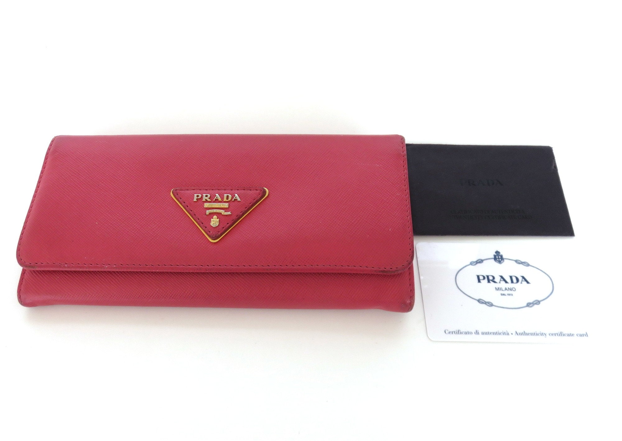 PRADA Saffiano Leather Bi-Fold Wallet Card Case Coin Purse Red - Final