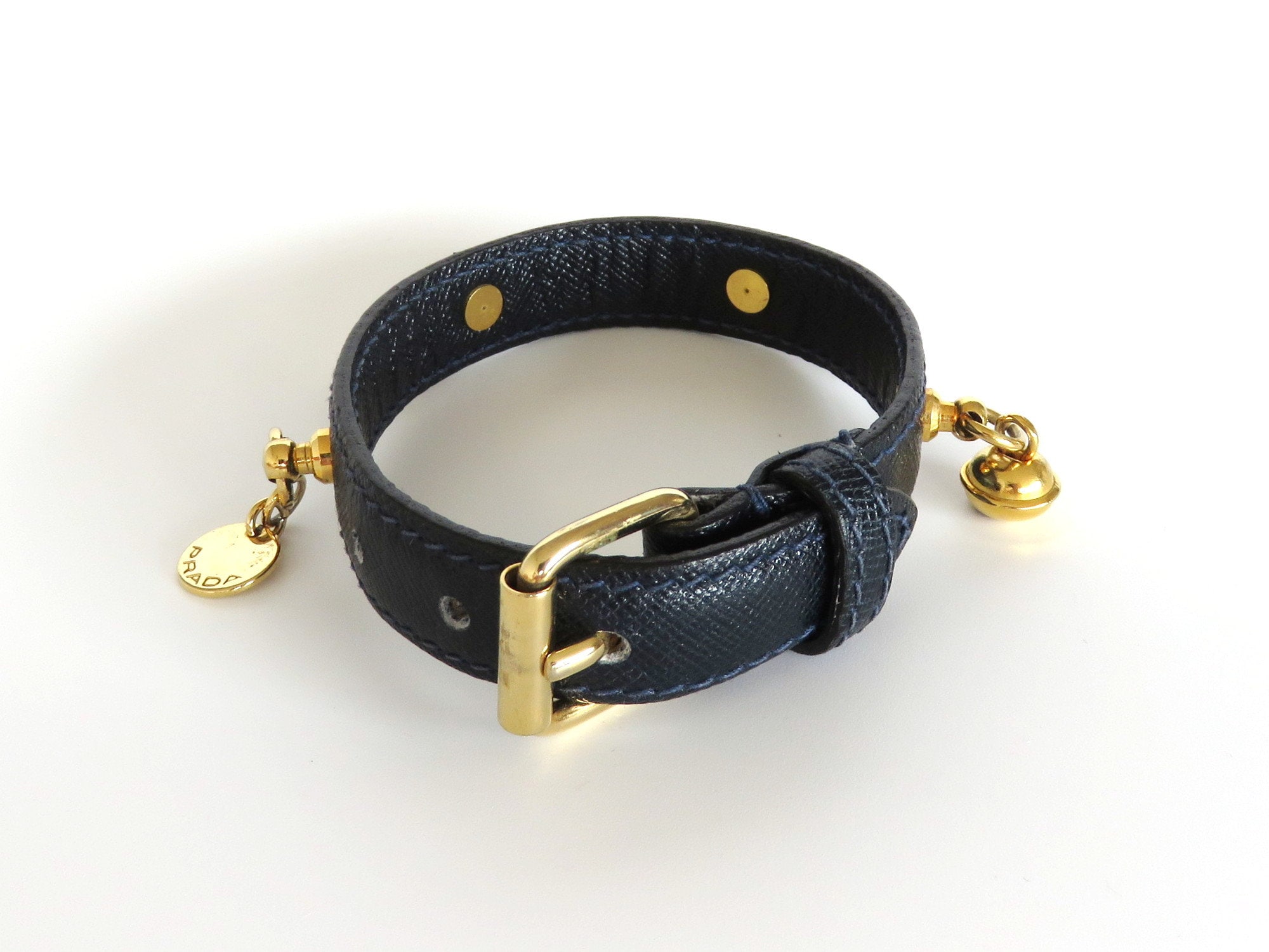 Prada Navy Blue Leather Gold Tone Four Charm Bracelet - Etsy Hong Kong