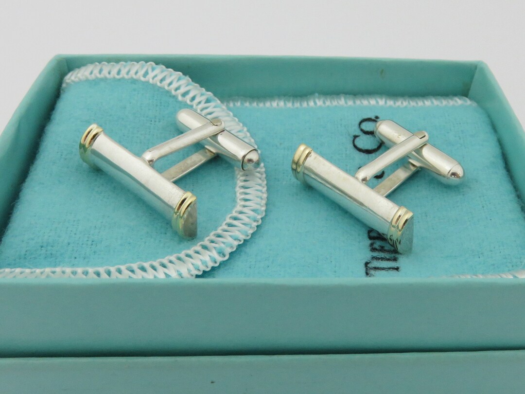 TIFFANY & CO Sterling Silver 18K Gold Bar Cufflinks Etsy