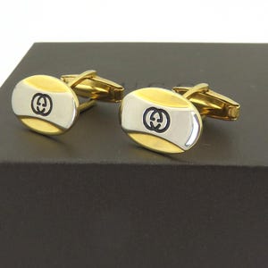 Gucci Gold Silver Tone Metal GG Logo Oval Cufflinks