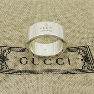 GUCCI Sterling Silver Trademark Band Ring Size