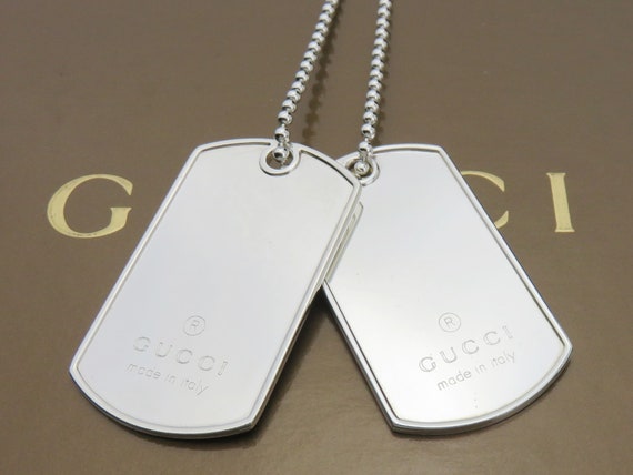 Gucci Sterling Silver Double Dog Tag Ball Chain U… - image 1