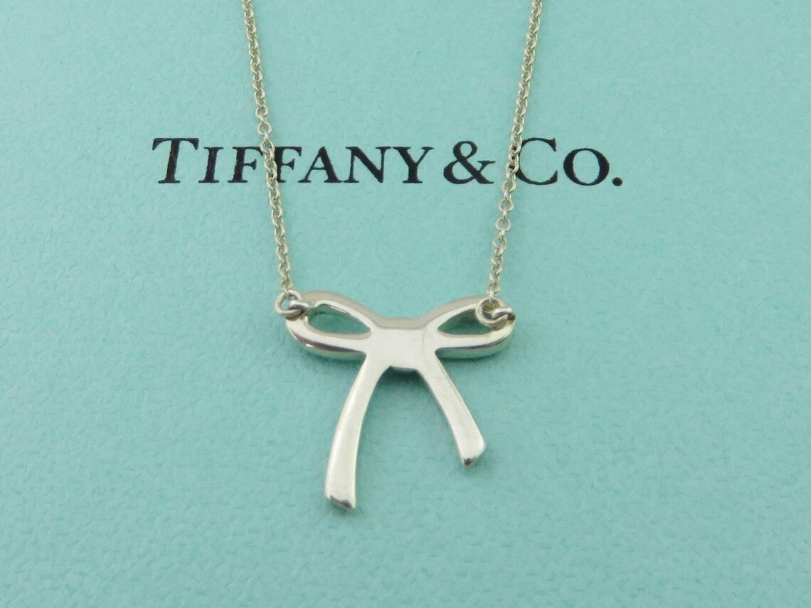TIFFANY & CO Sterling Silver Bow Ribbon Pendant Necklace Etsy