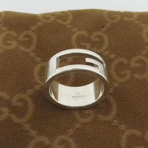 GUCCI Sterling Silver Stencil G Logo Ring Size 5