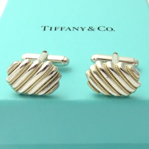 TIFFANY & CO Sterling Silver 18K Gold Rope Cufflinks