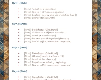 Mountain Trip Itinerary  |  Editable PDF Download